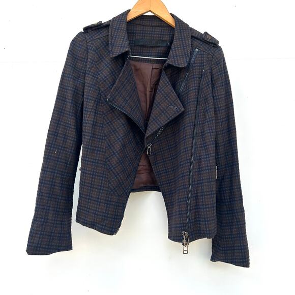 L.A.M.B. Gwen Stefani Dark Plaid Asymmetrical Zip Jacket Size 0 Cropped LAMB - Picture 4 of 10